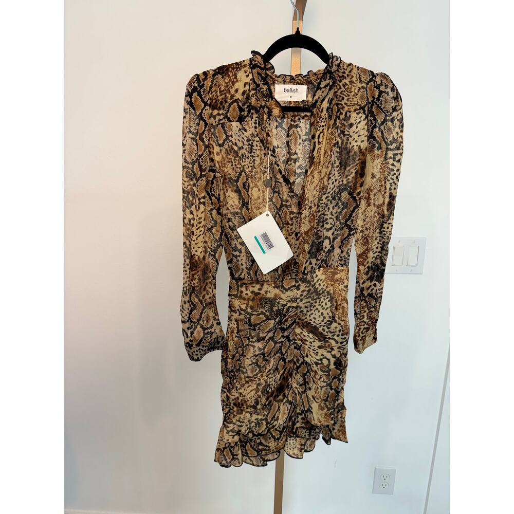 ba&sh | Rackel Ruched Snake-Print Georgette Mini Dress - Picture 5 of 12